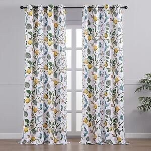 New TOPFINEL White Blue Hummingbird Farmhouse Grommet Curtain | 82x52